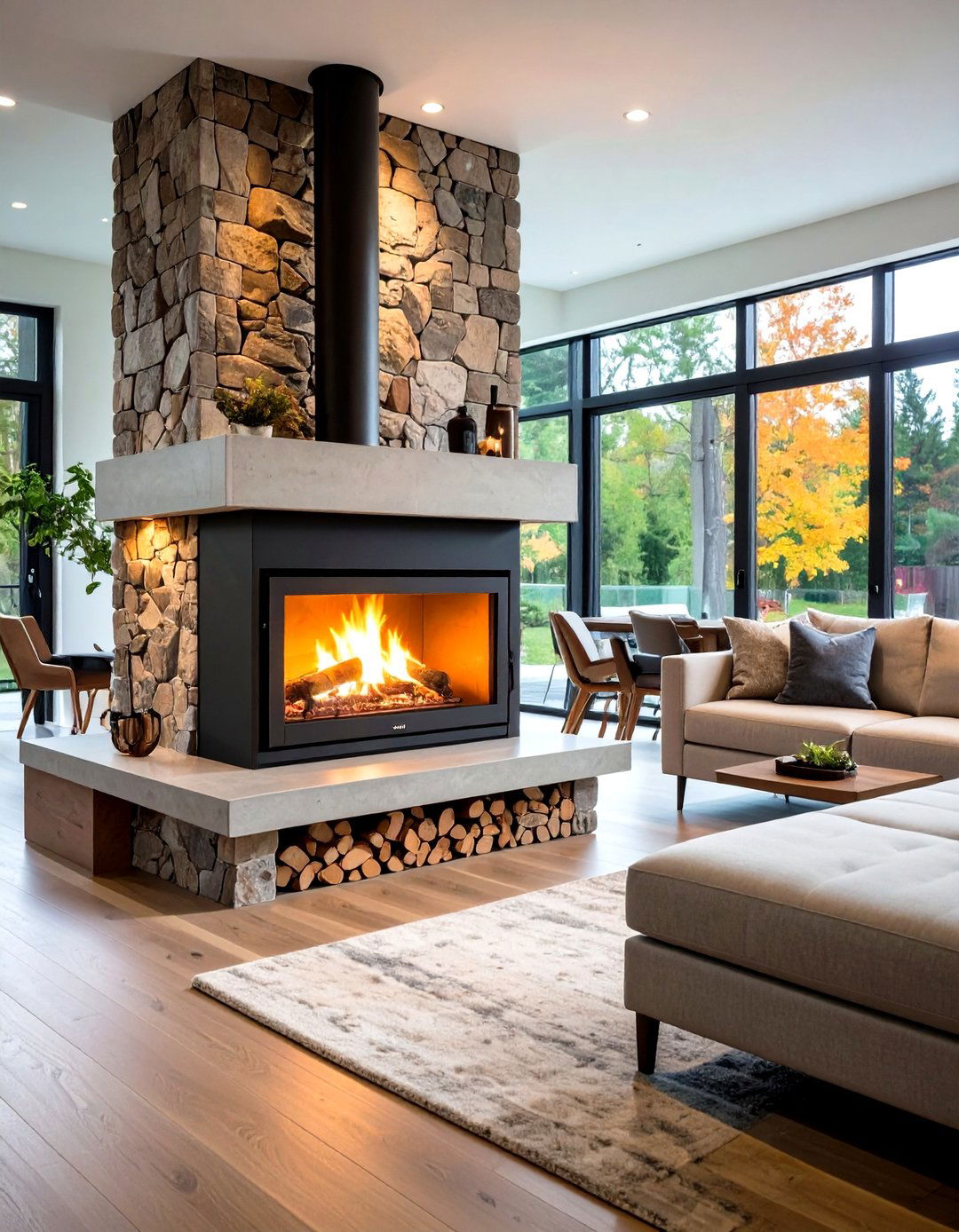Mixed Material Contemporary Blend - 24 Wood Stove Surround Ideas