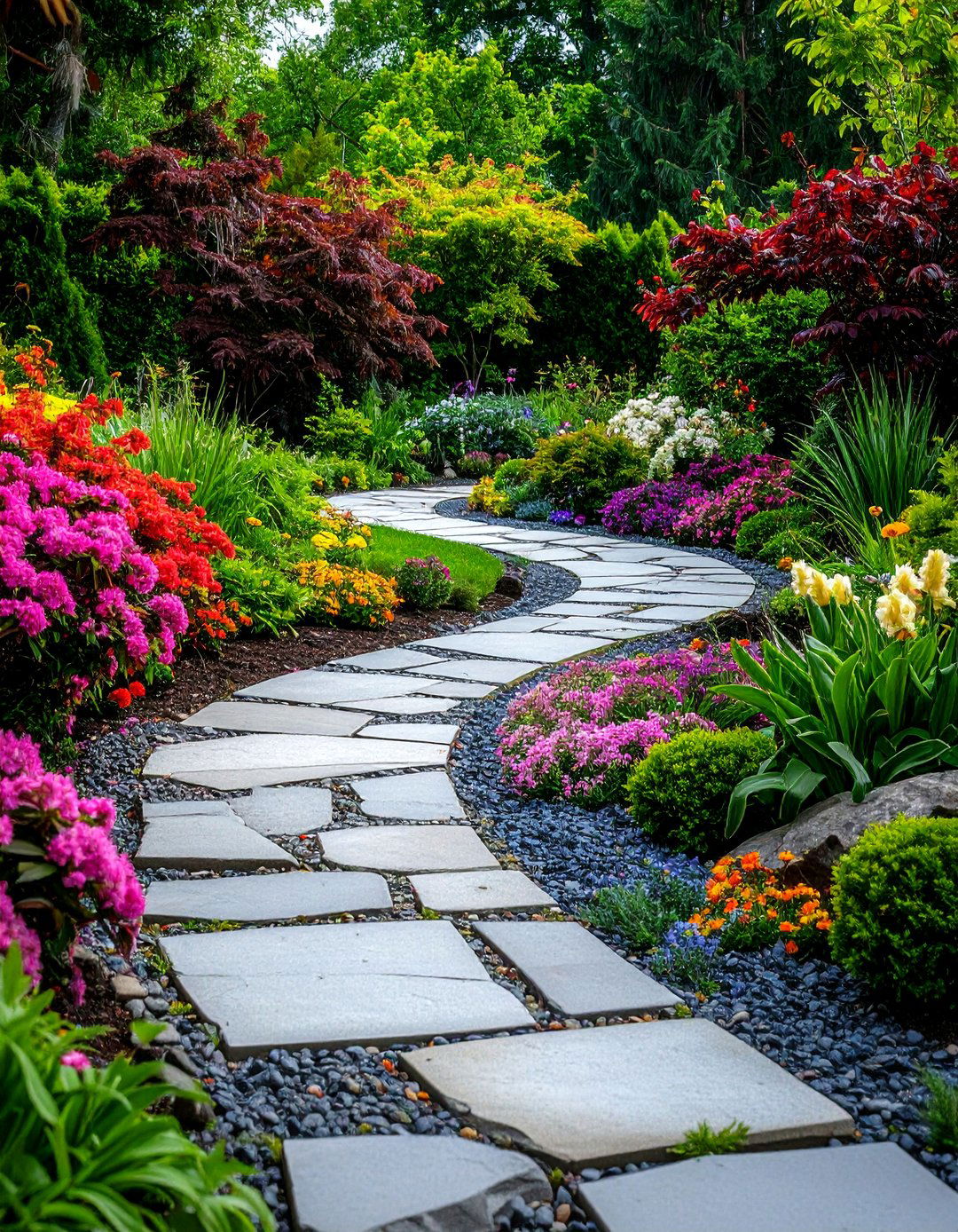 Mixed Material Curved Pathways - 24 Curved Walkway Ideas