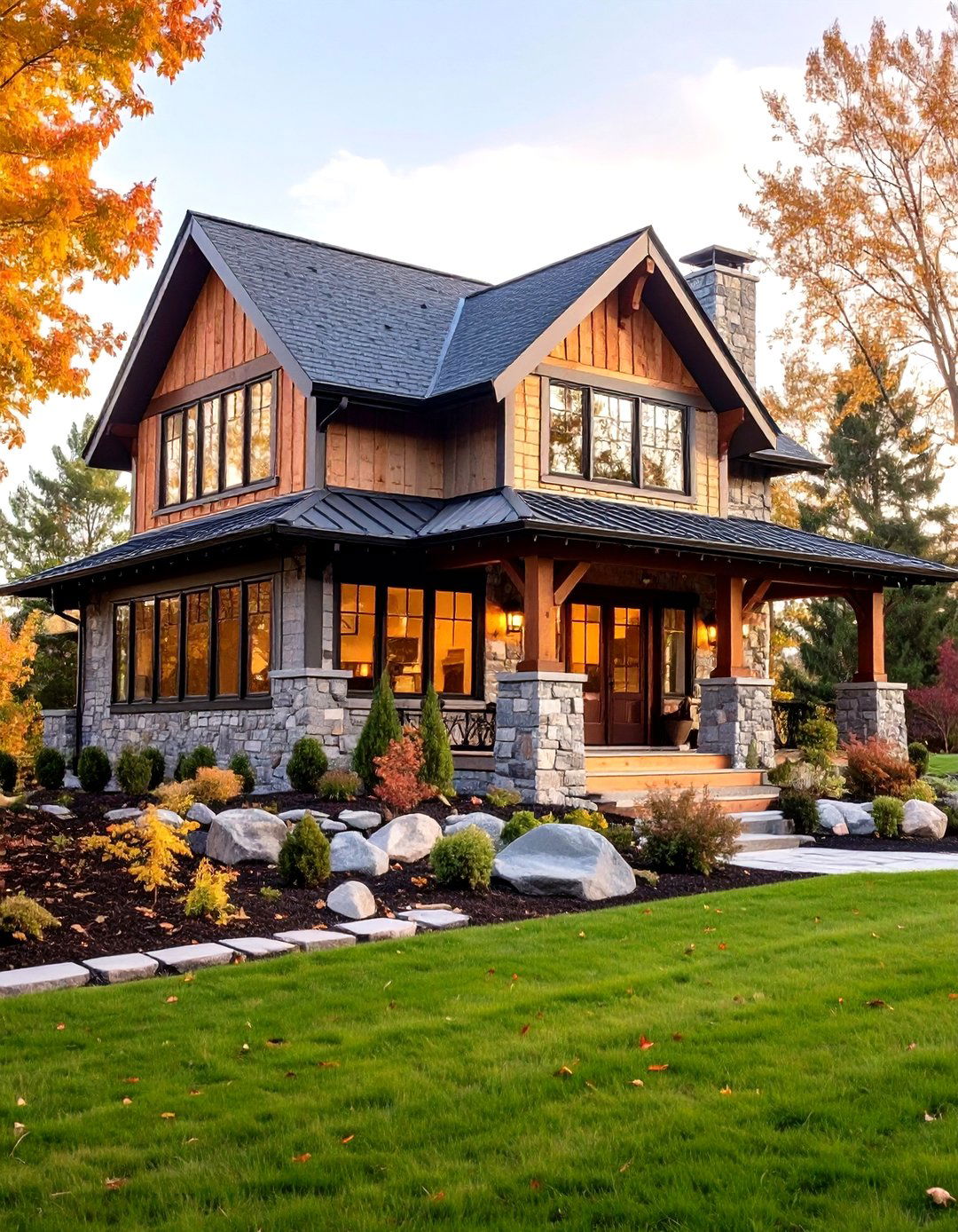 Mixed Material Facade Design - 24 modern cottage house exterior ideas