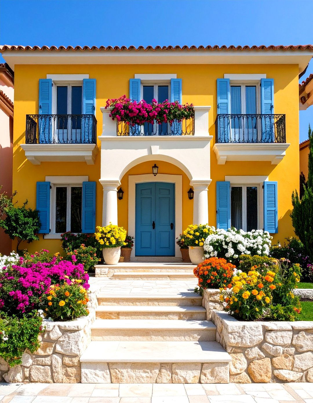 Mixed Material Facade with Stone and Stucco - 24 Mediterranean House Exterior Ideas