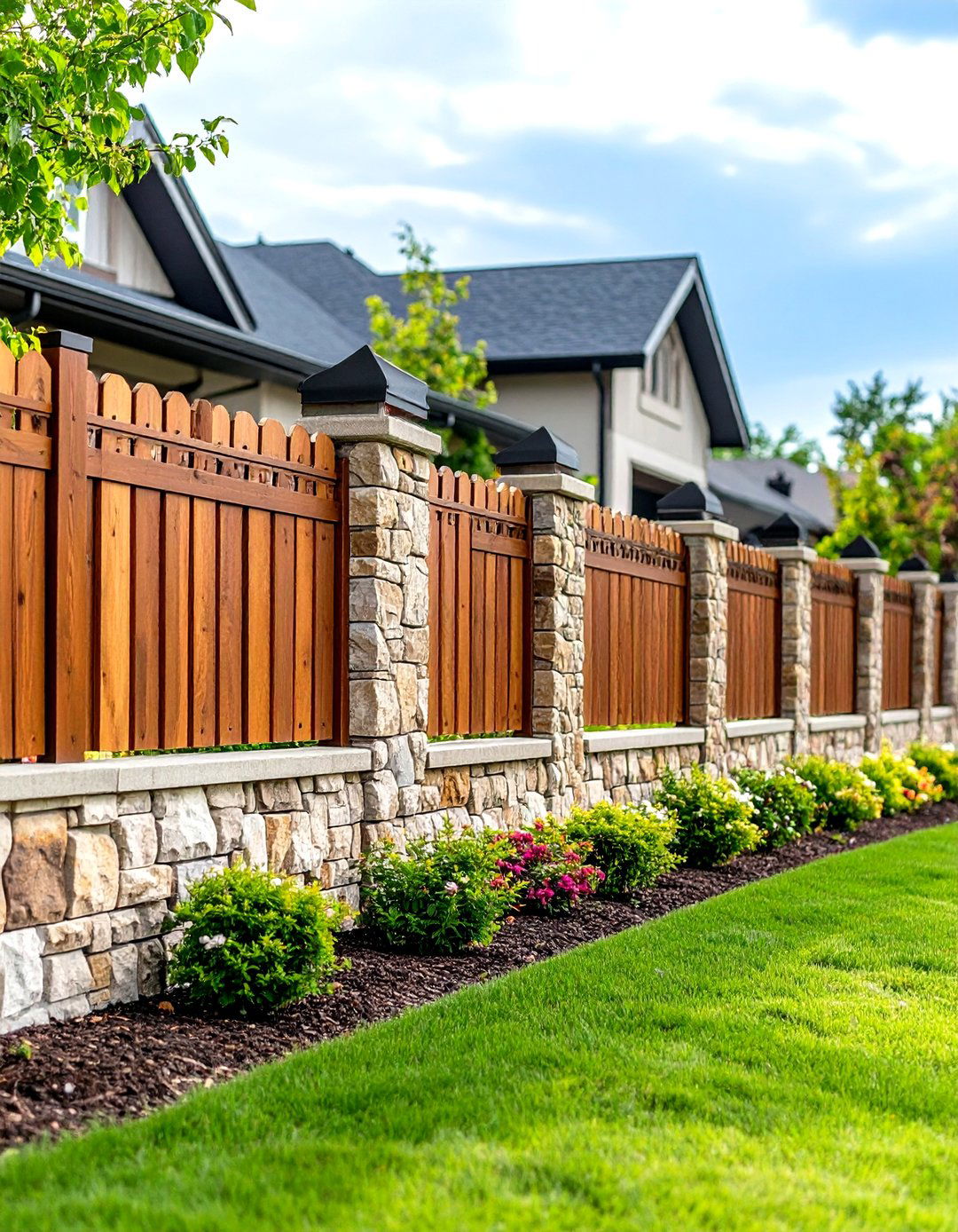 Mixed Material Front Yard Fence Design - 24 Front Yard Fence Ideas