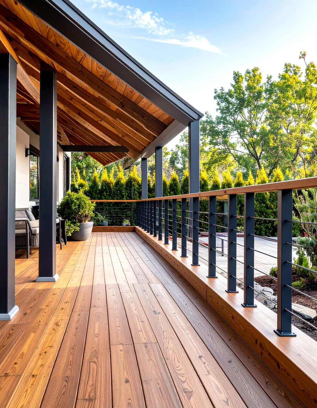 Mixed Material Metal Wood Combinations - 24 Metal Deck Railing Ideas