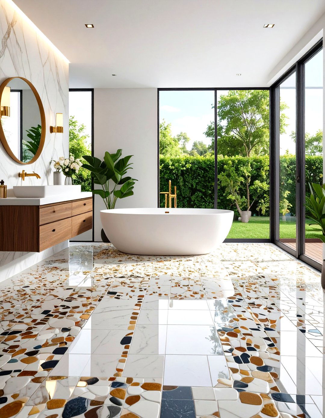 Mixed Material Mosaic Floor Combinations - 24 Bathroom Mosaic Floor Tile Ideas