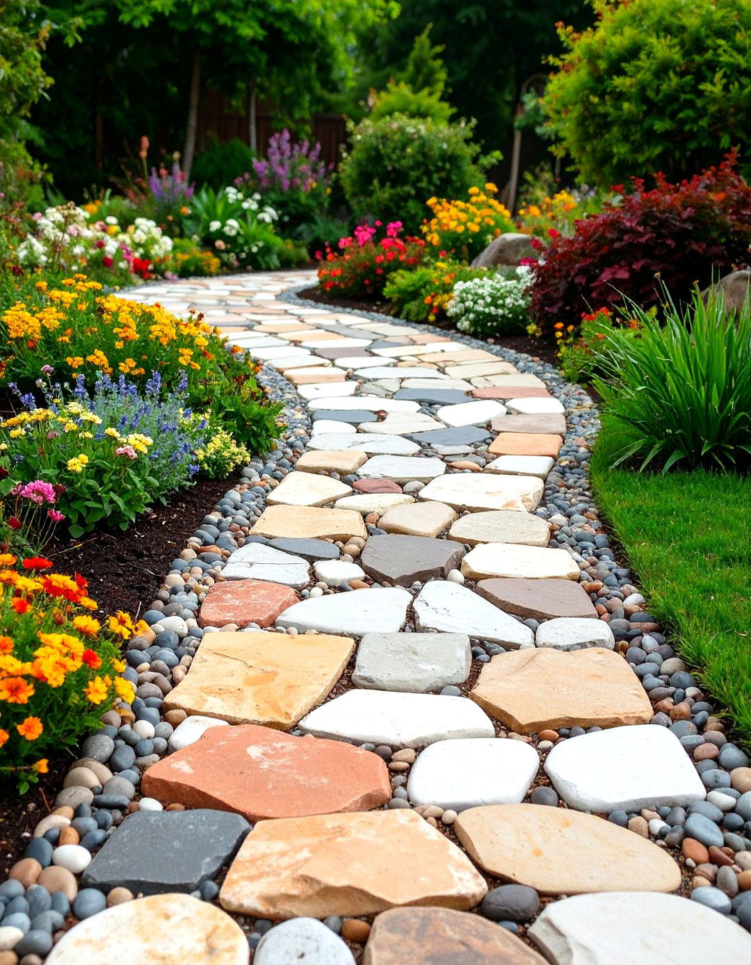 Mixed Material Mosaic Pathway - 24 Farmhouse Walkway Ideas