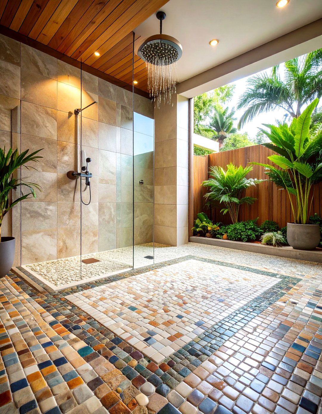 Mixed Material Mosaic Shower Floors - 24 Shower Floor Tile Ideas