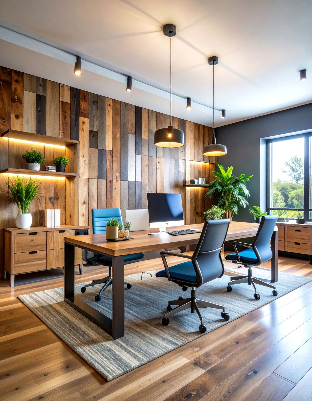 Mixed Material Office Accent Walls - 24 Office Accent Wall Ideas