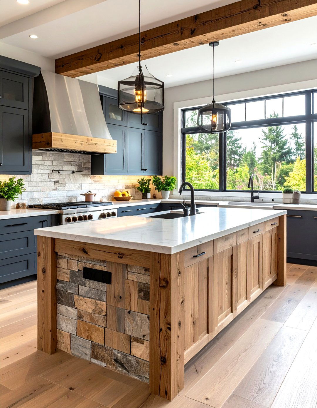 Mixed Material Shiplap and Stone Combination - 24 Shiplap Kitchen Island Ideas