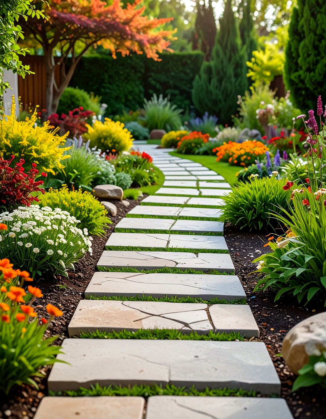 Mixed Material Stepping Stone Design - 24 Paver Walkway Ideas