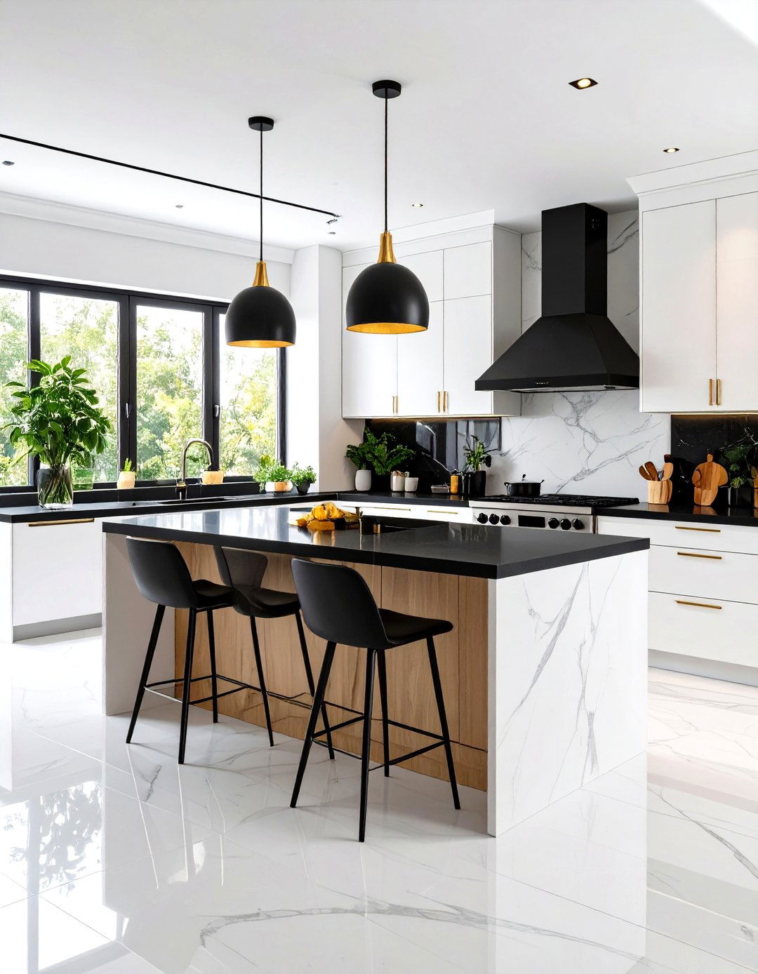 Mixed Material Texture Integration - 24 Kitchen With White Cabinets and Black Countertops Ideas