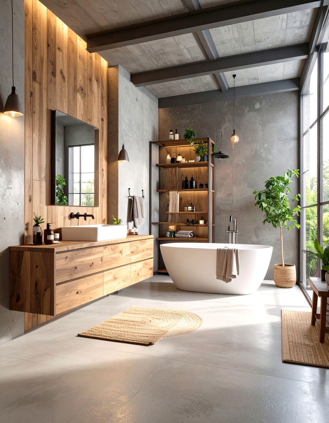 Mixed Material Textures - 24 Industrial Bathroom Ideas