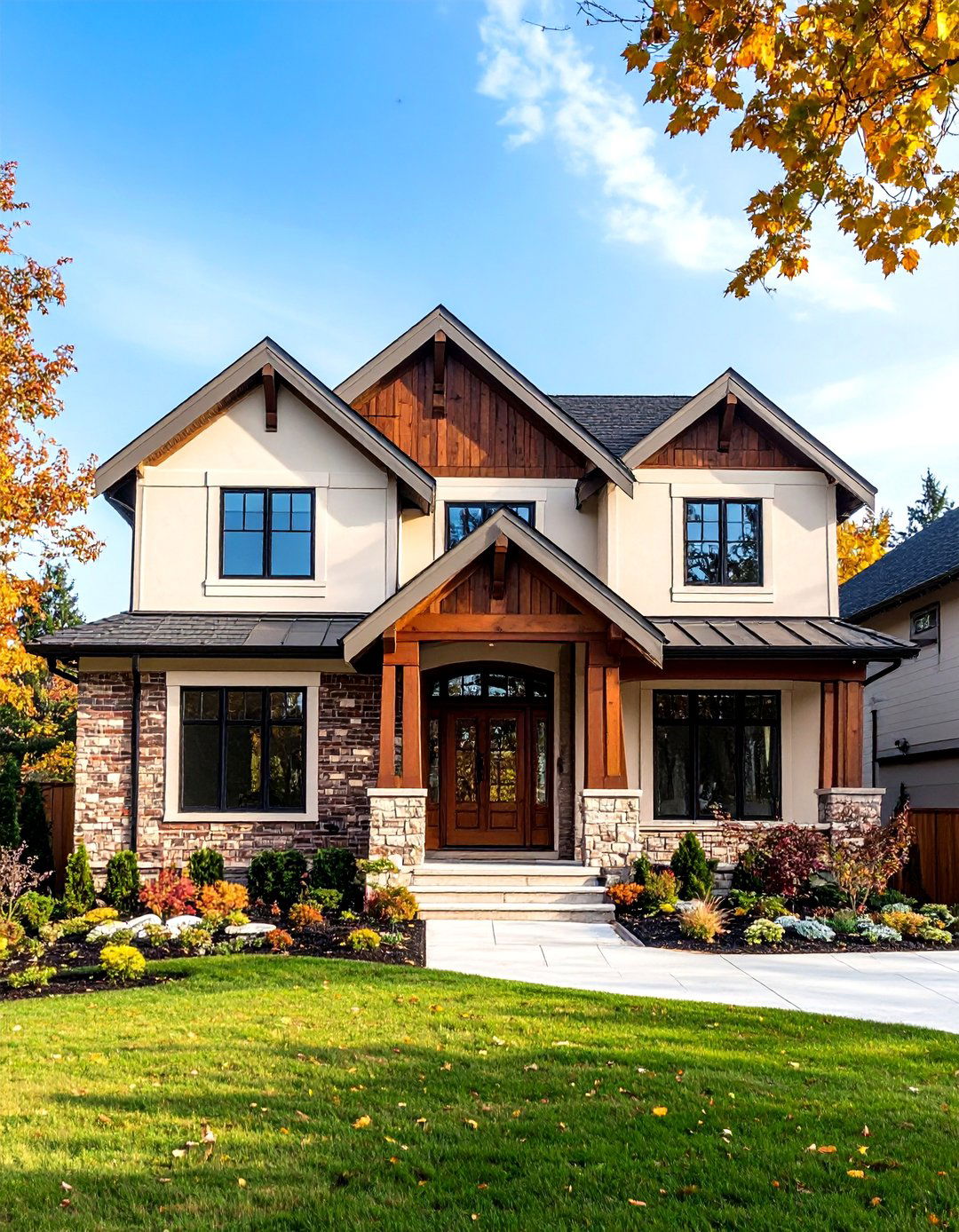Mixed Material Transitional Design - 24 Cream and Brown House Exterior Ideas