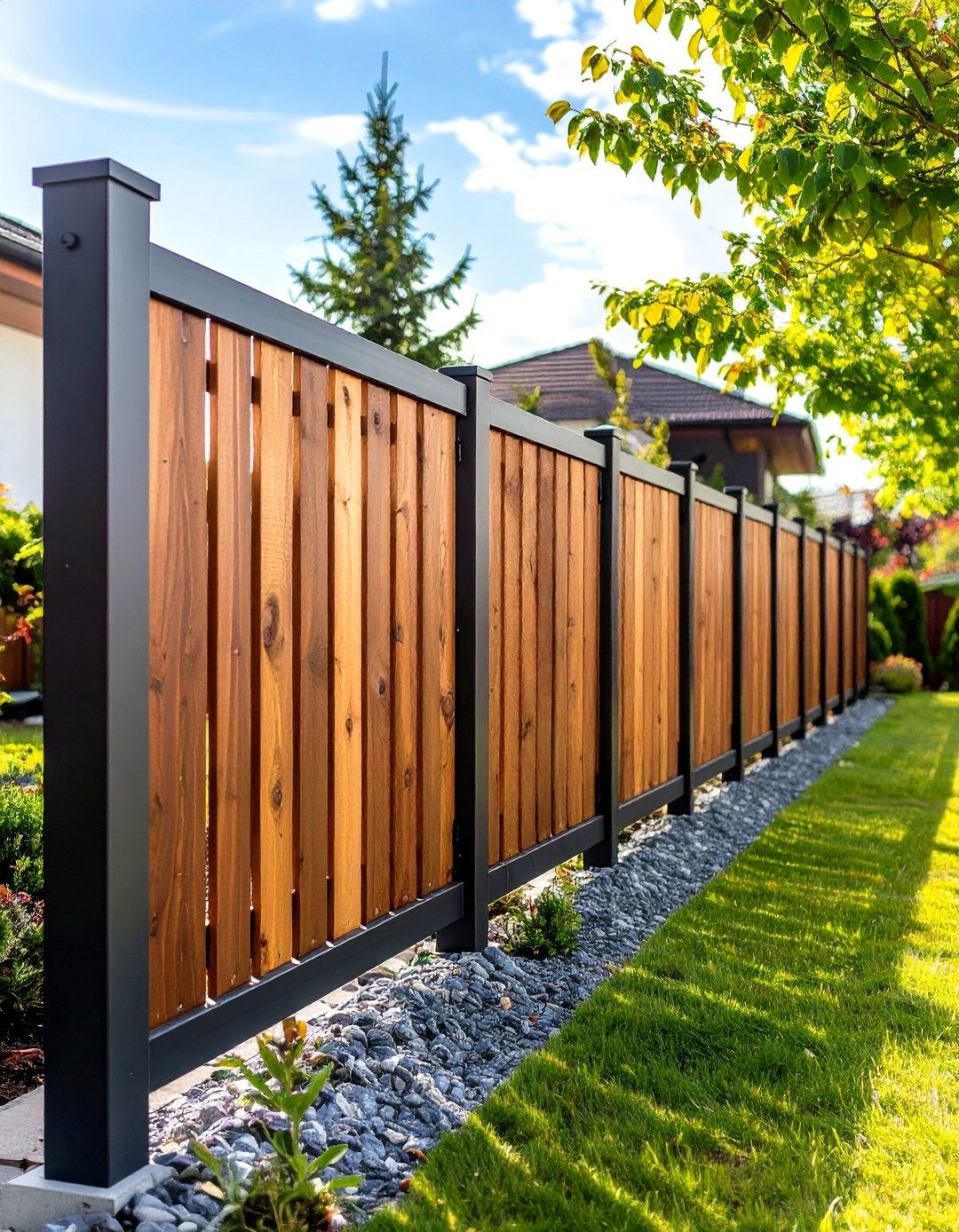 Mixed Material Wood and Metal Fence - 24 Wood Fence Ideas