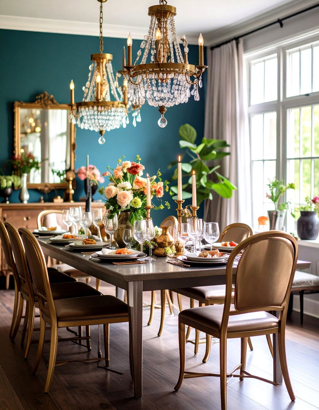 Mixed Metal Accent Combination Design - 24 Parisian Dining Room Ideas