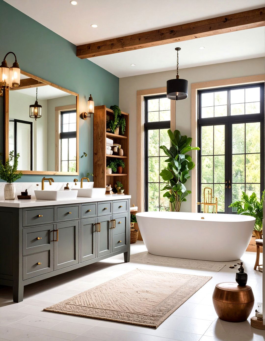 Mixed Metal Fixtures Modern Farmhouse Bathroom Coordination - 24 Modern Farmhouse Bathroom Ideas