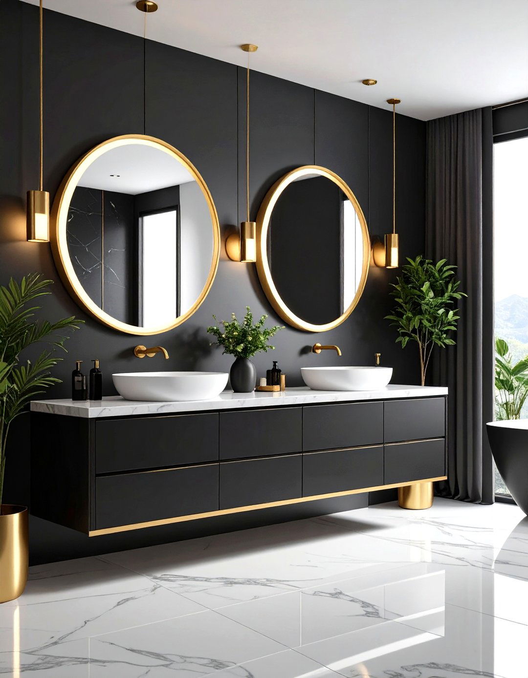 Mixed Metallic Contemporary Design - 24 black and gold powder room ideas