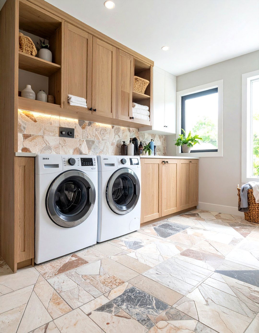 Mixed Natural Stone Mosaics - 24 Laundry Room Tile Ideas