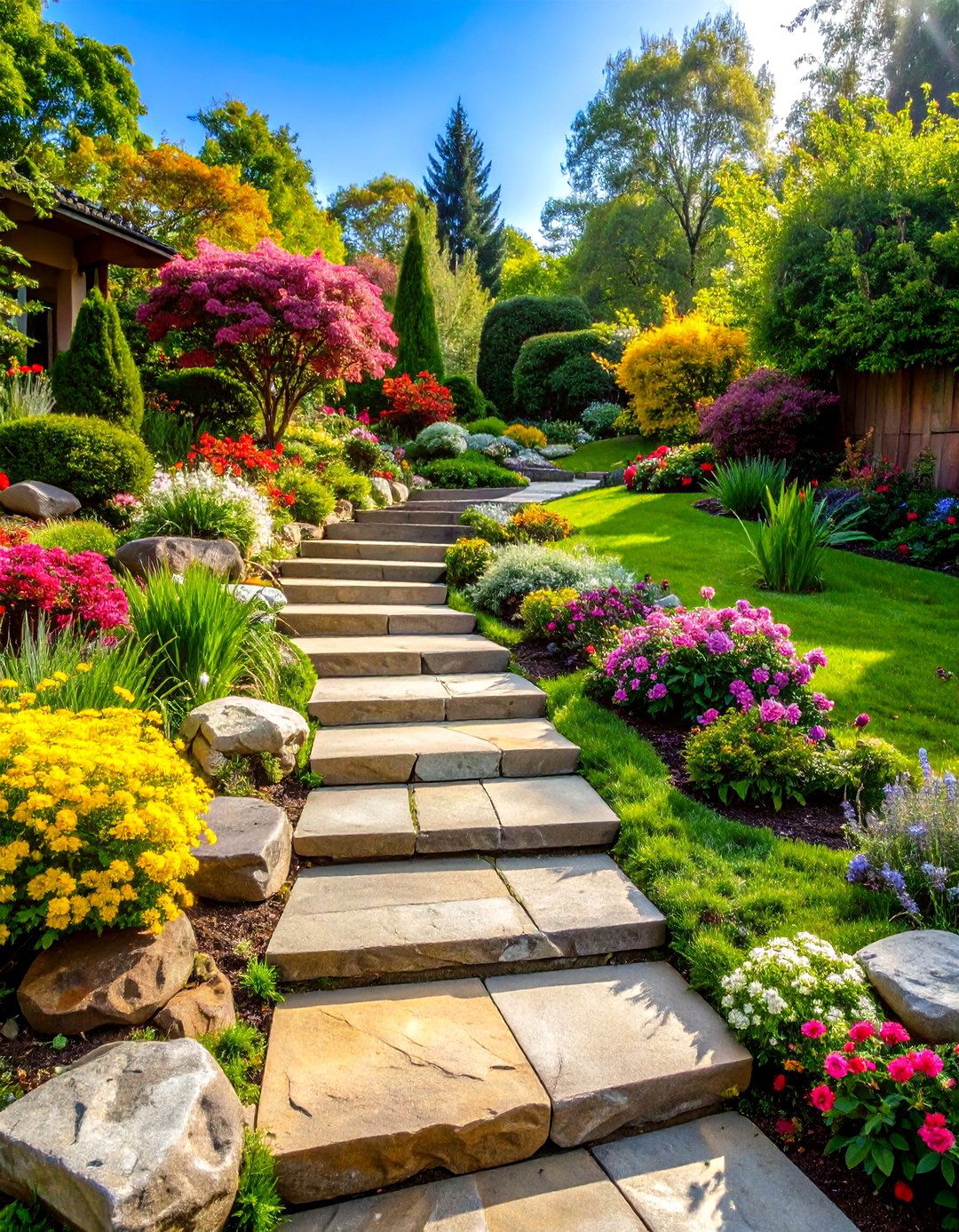 Mixed Natural Stone Terracing - 24 Sloped Walkway Ideas