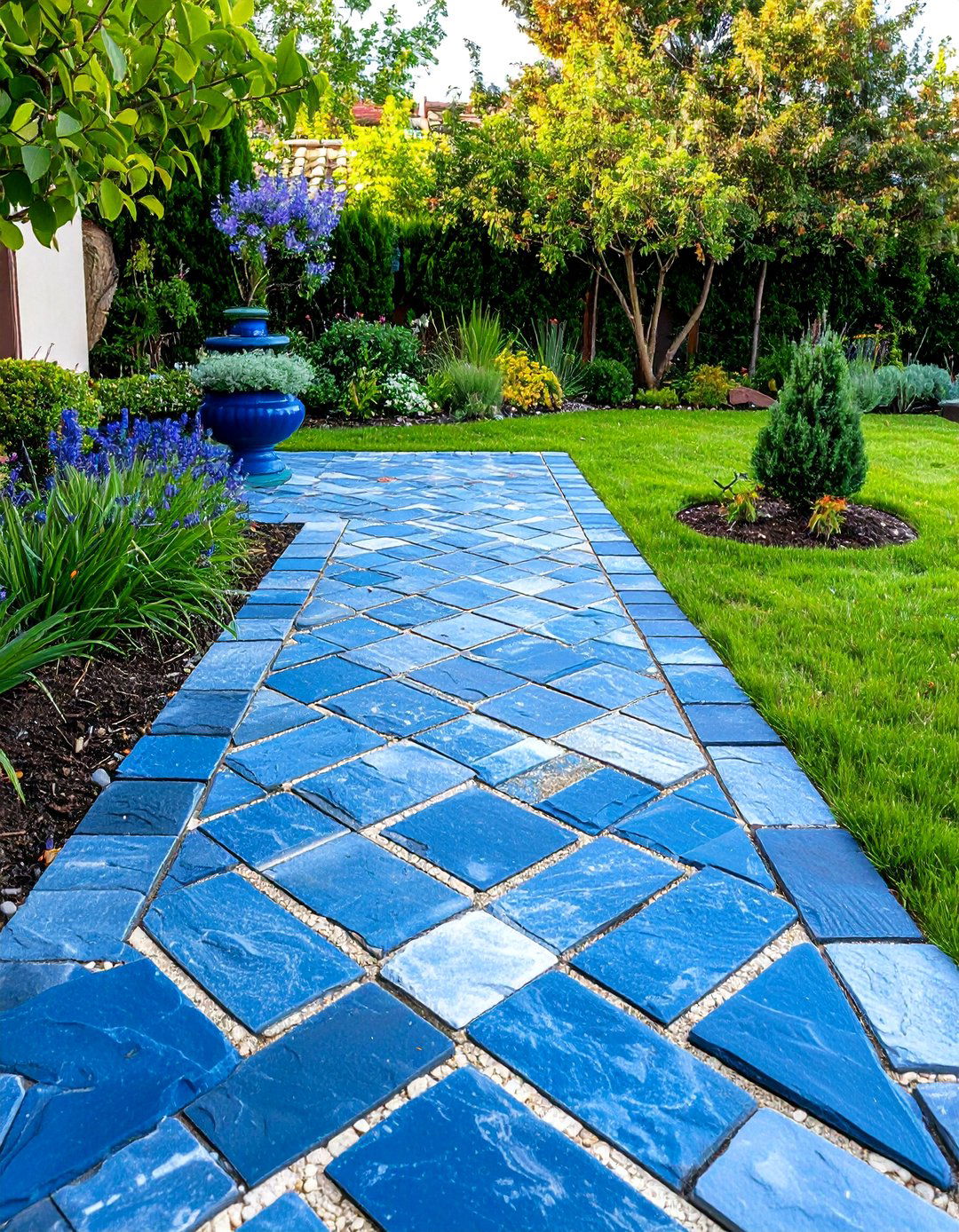 Mixed Pattern Bluestone Artistic Composition - 24 Bluestone Walkway Ideas