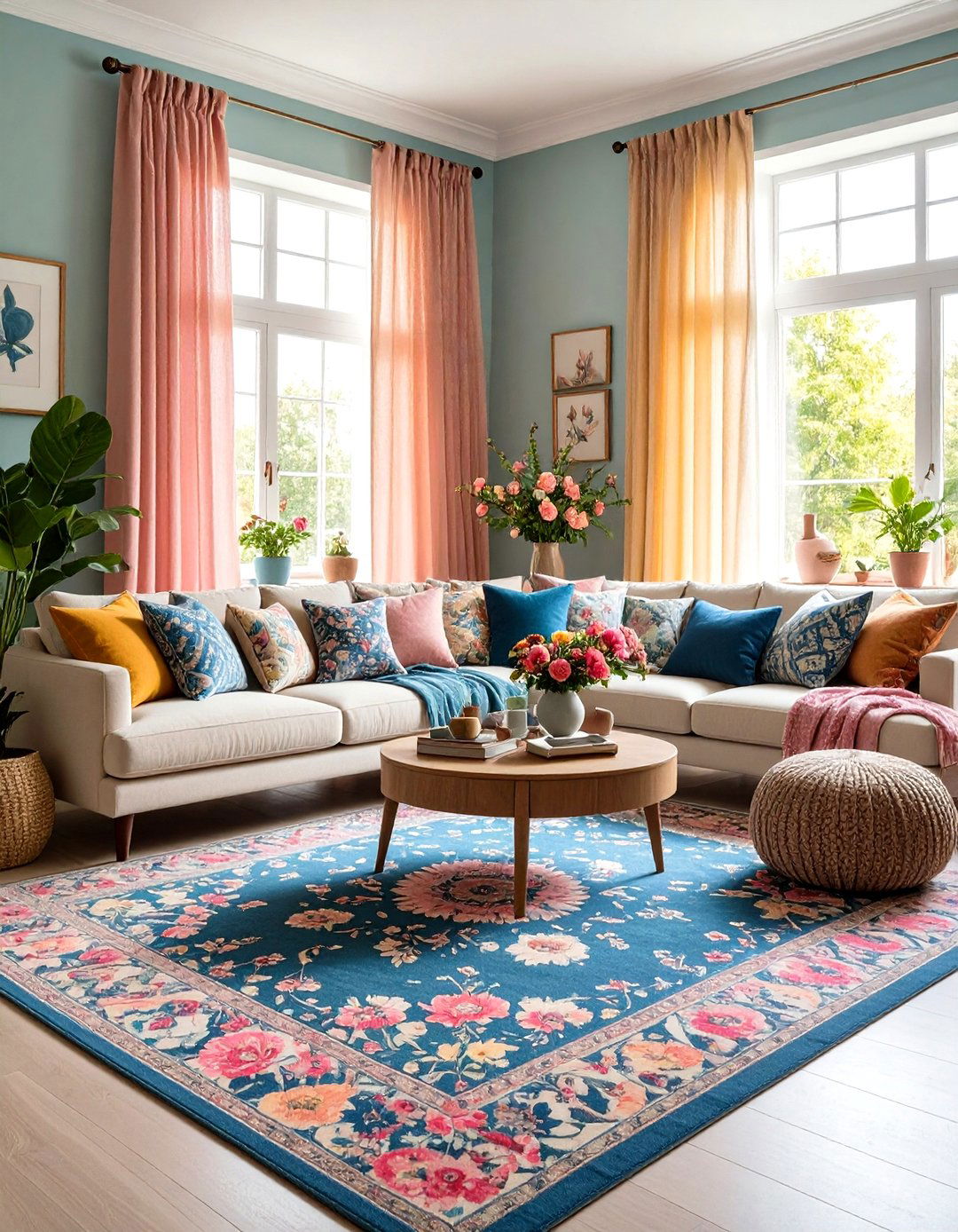 Mixed Pattern Pastel Living Room - 24 Pastel Living Room Ideas