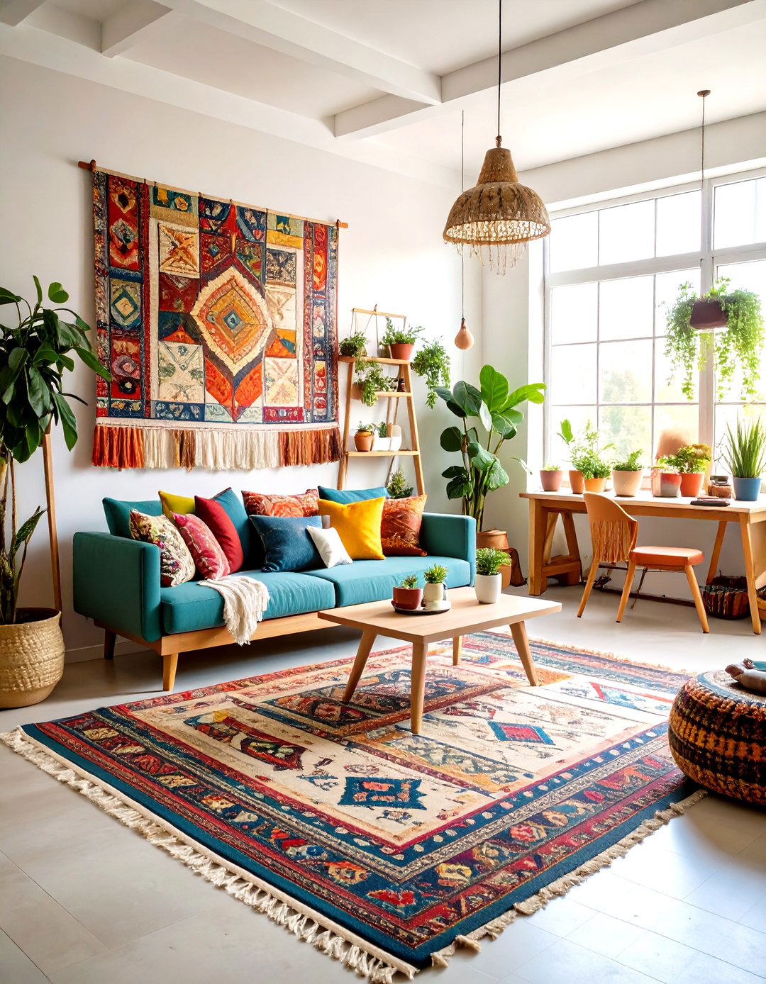 Mixed Pattern Textile Haven - 24 Bohemian Home Office Ideas