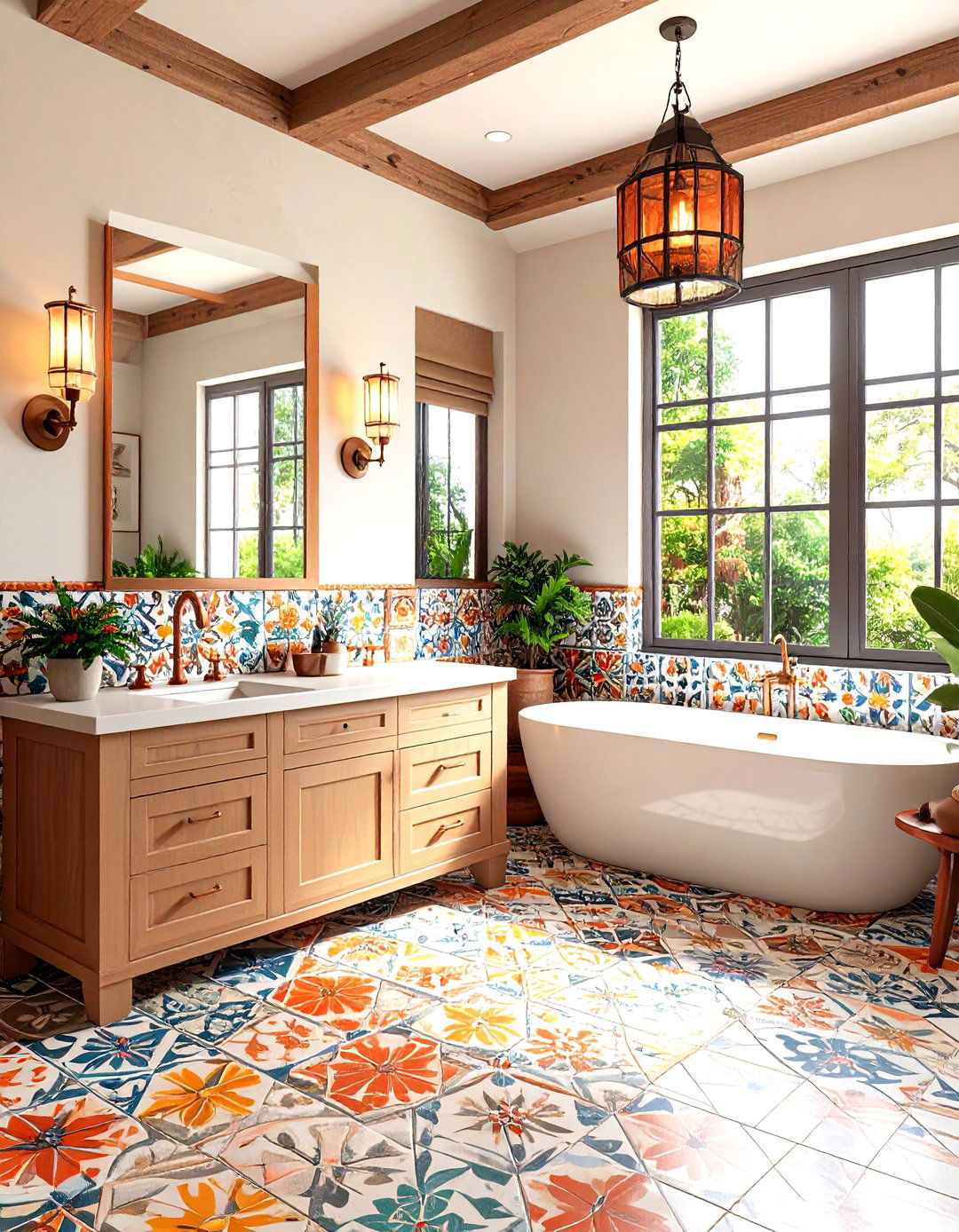 Mixed Pattern Tile Bathroom - 24 Mexican Bathroom Ideas