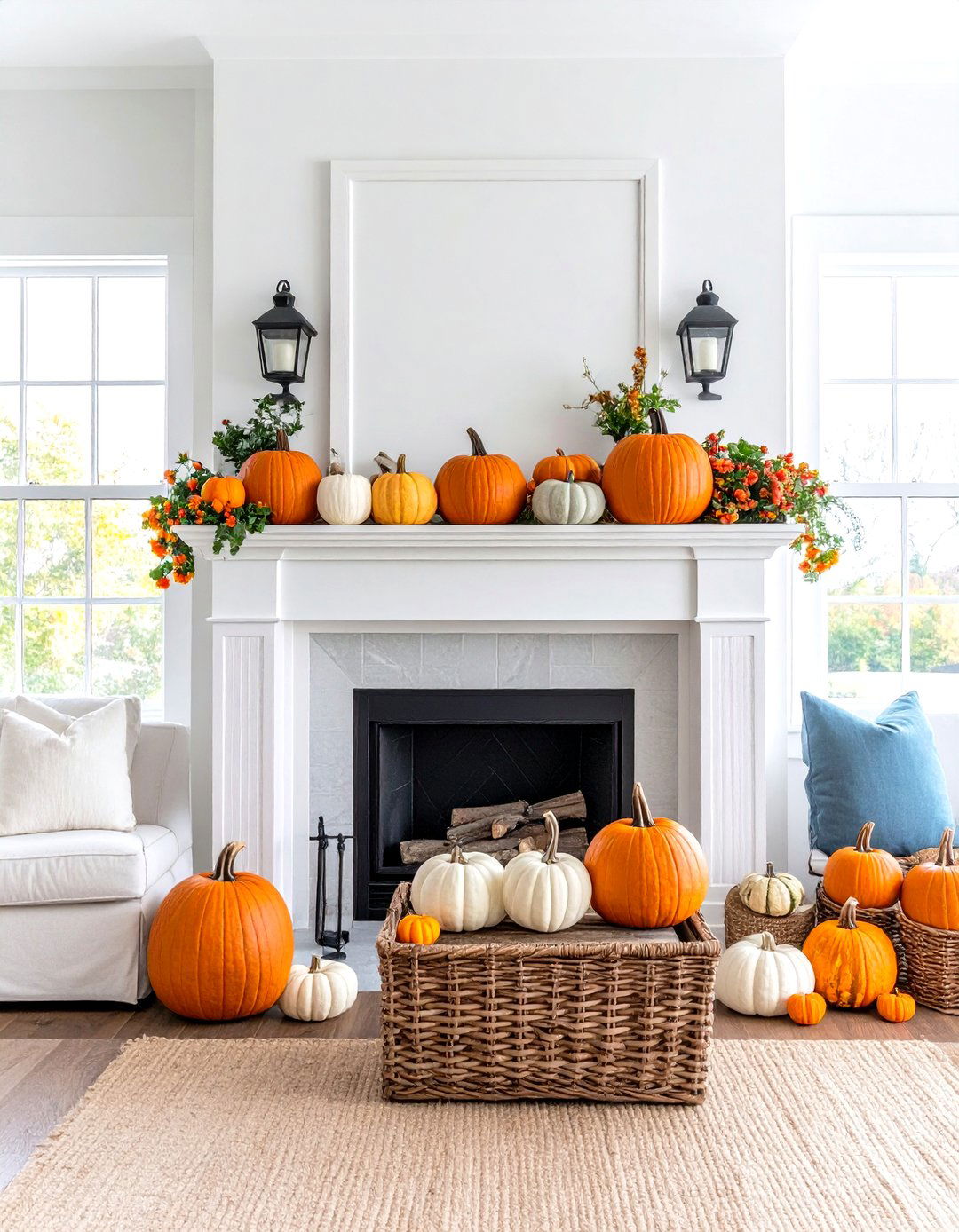 Mixed Pumpkin Varieties Showcase Display - 24 Fall Mantel Decor Ideas