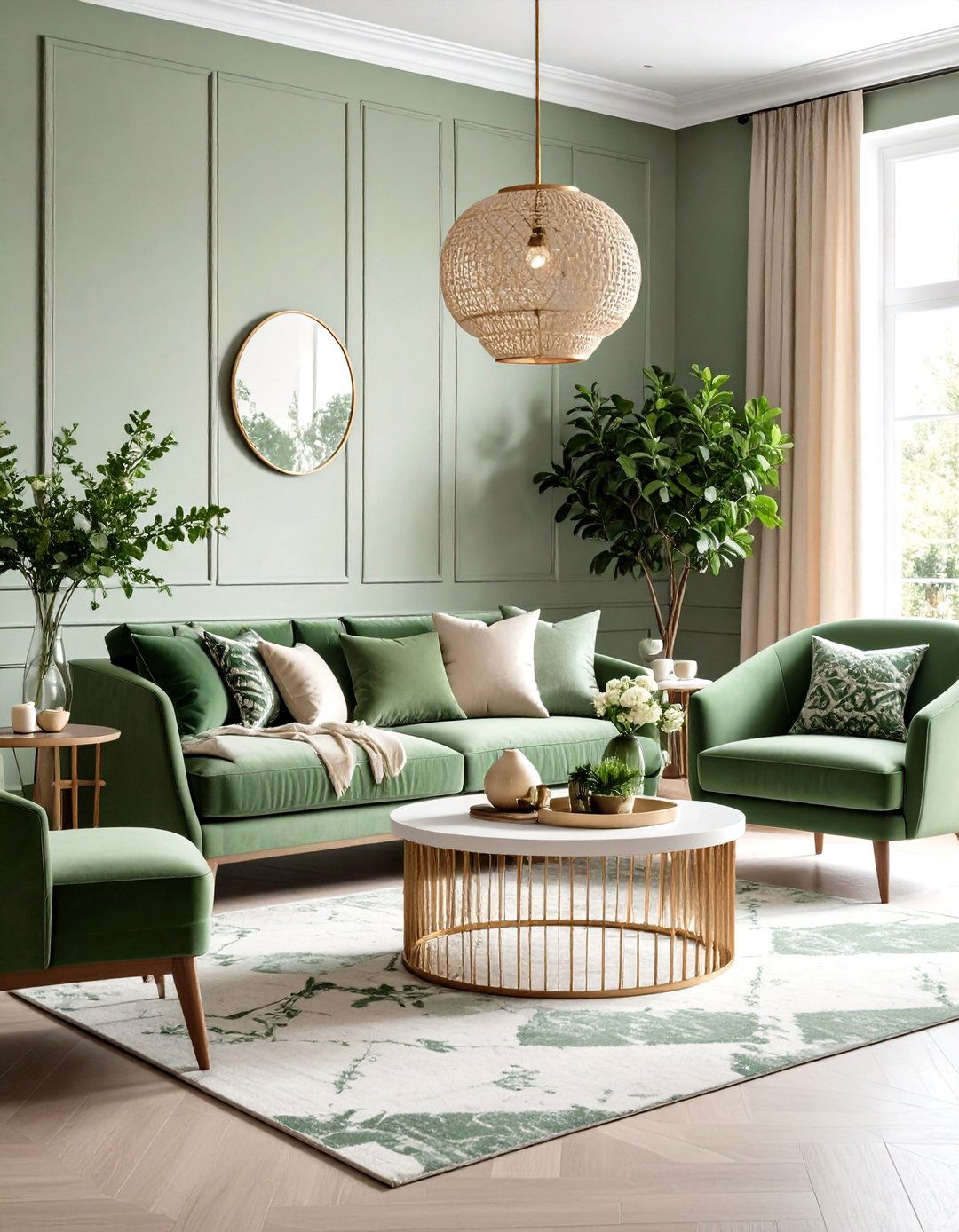 Mixed Sage Green and Cream Patterns - 24 sage green and cream living room ideas