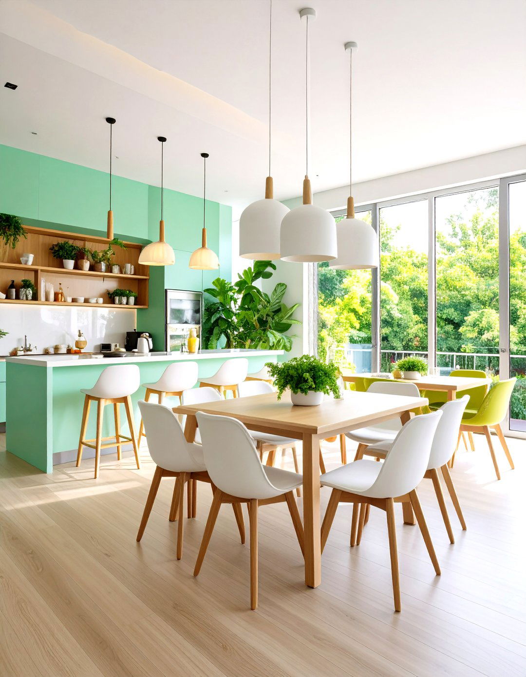 Mixed Seating Heights with Bar Counter Integration - 24 Dining Room Design Ideas