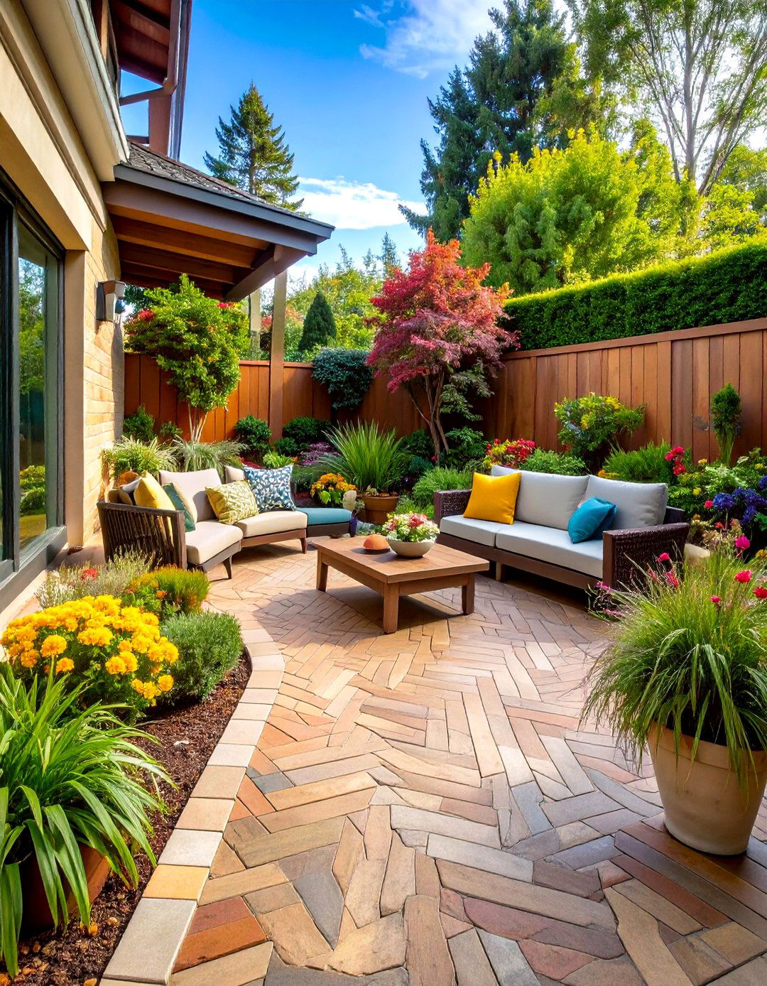 Mixed Size Herringbone Brick Pattern Design - 24 herringbone brick patio designs