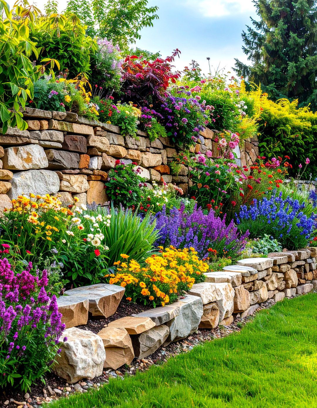 Mixed Stone Material Garden Walls - 24 Stone Wall Ideas