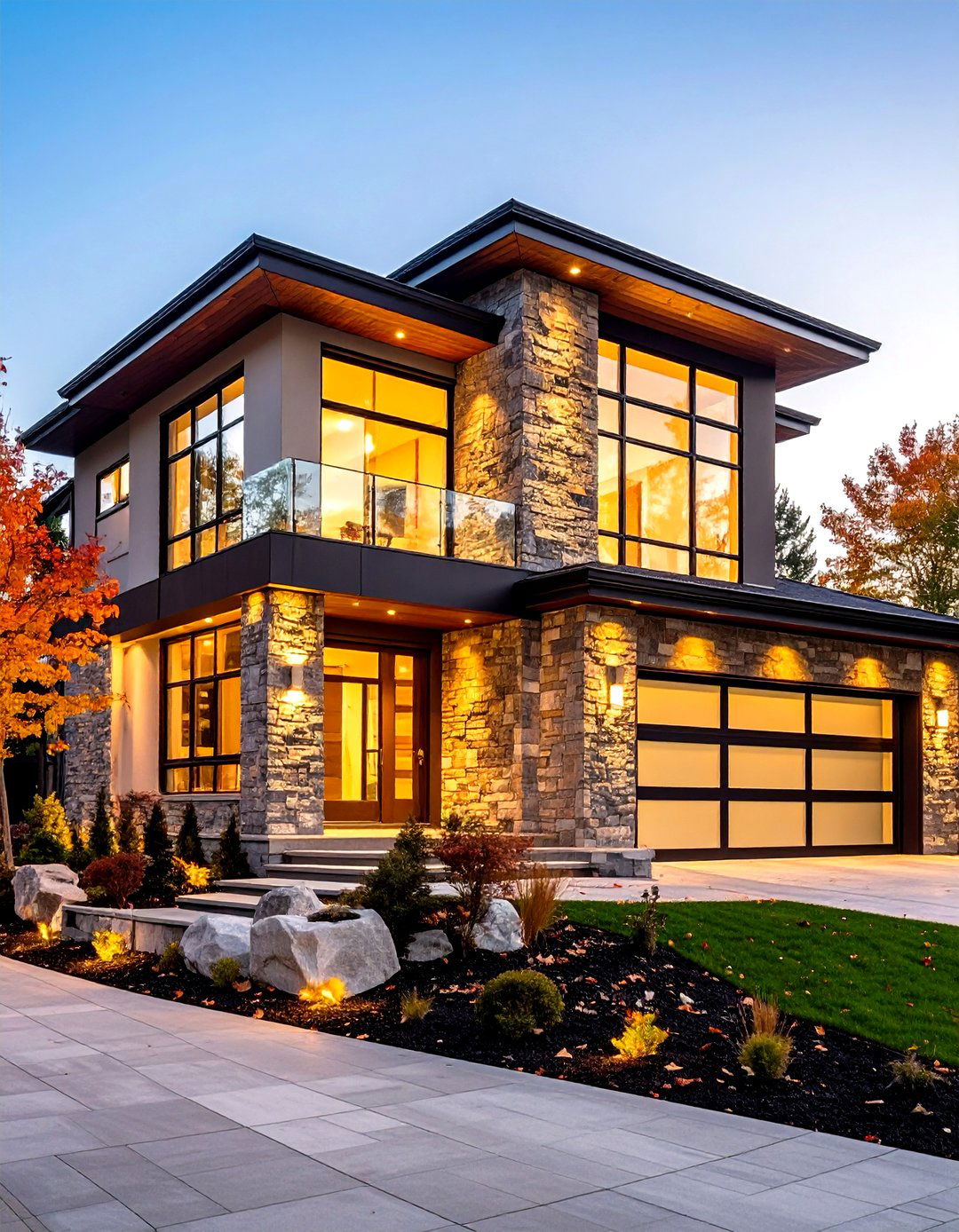 Mixed Stone Pattern Artistry - 24 Stone Exterior Home Ideas