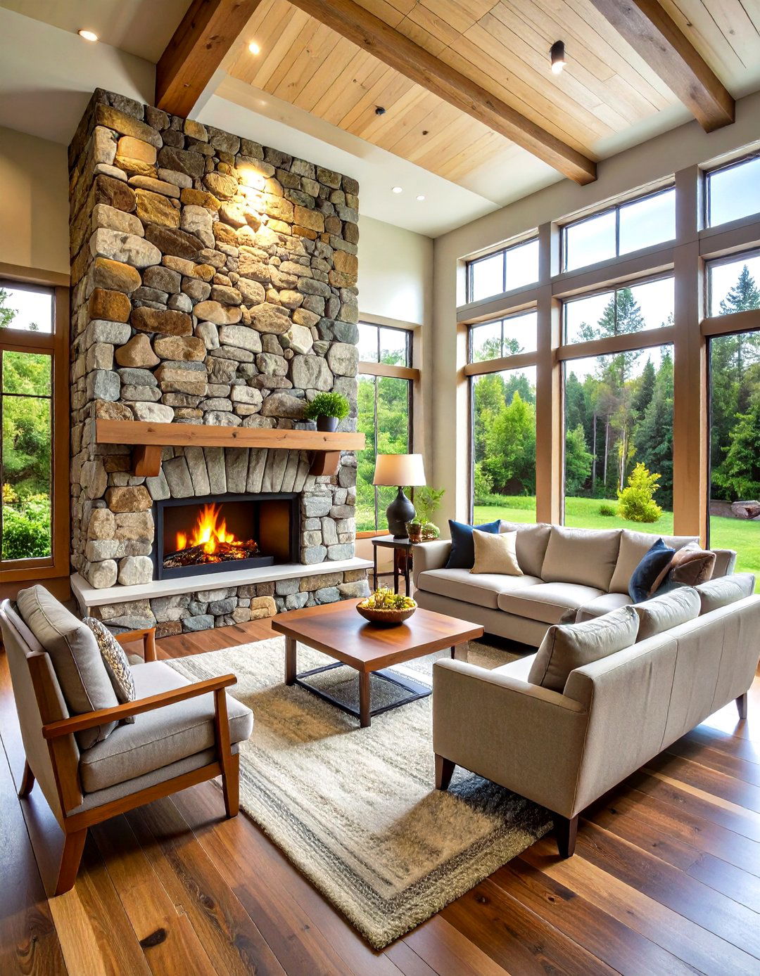 Mixed Stone Texture Fireplace - 24 Rustic Fireplaces