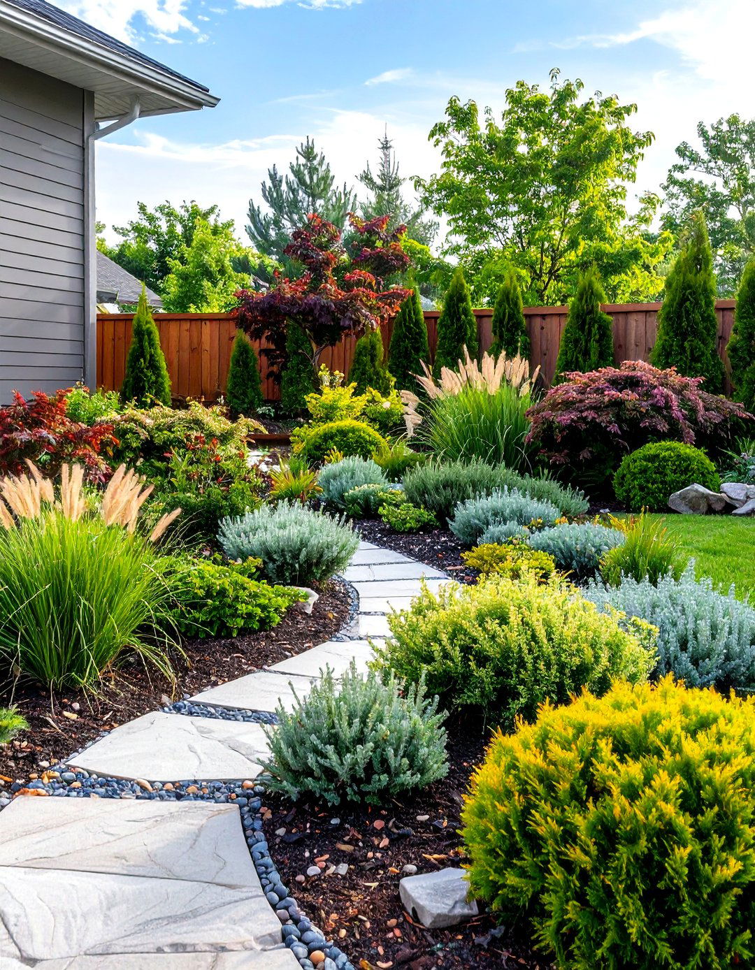 Mixed Texture Evergreen Garden - 24 Front Yard Evergreen Landscaping Ideas