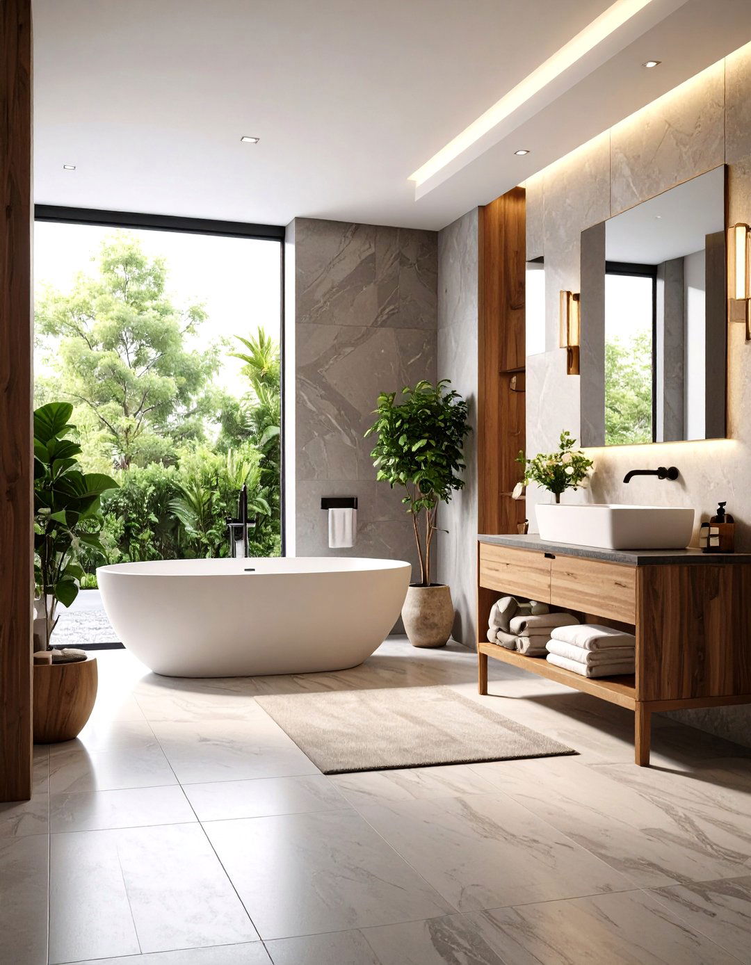 Mixed Texture Material Play - 24 Large Bathroom Ideas