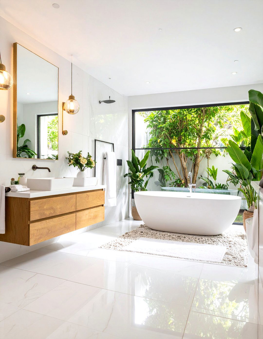 Mixed White Tile Sizes and Shapes - 24 White Tile Bathroom Ideas