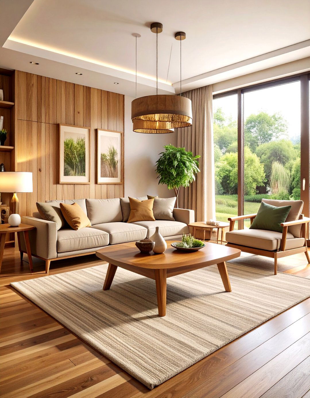 Mixed Wood Tones Living Room - 24 Organic Modern Living Room Design Ideas