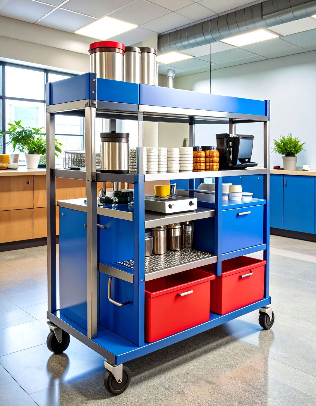 Mobile Coffee Cart with Multi Level Storage - 24 Office Coffee Station Ideas