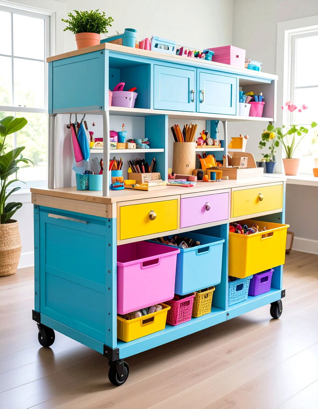 Mobile Craft Cart System - 24 Craft Room Ideas