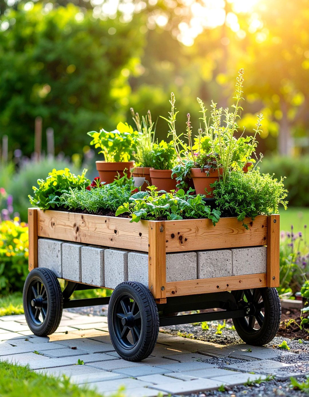 Mobile Garden Carts - 24 Cinder Block Garden Ideas