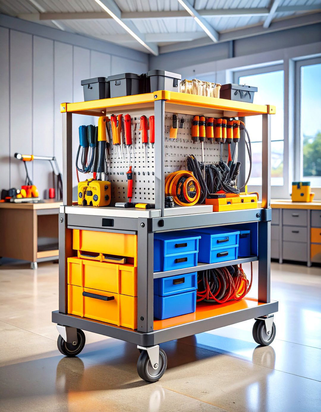 Mobile Tool Cart with Power Strip - 24 Power Tool Storage Ideas