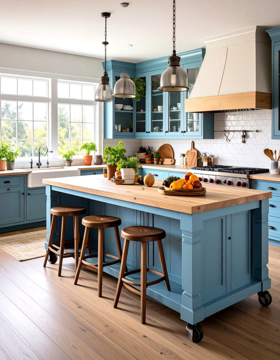 Mobile Wheeled Farmhouse Island - 24 Farmhouse Kitchen Island Ideas
