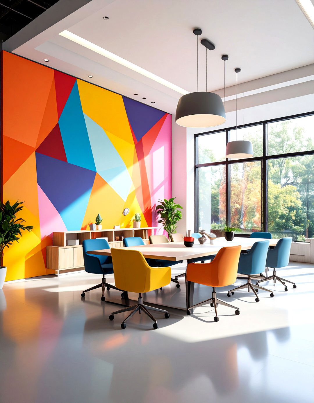 Modern Abstract Art Feature Wall - 24 Home Office Background Ideas