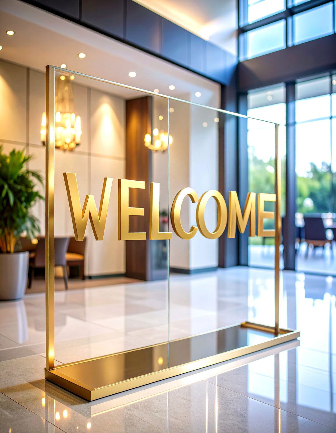 Modern Acrylic Wedding Welcome Sign with Gold Foil Lettering - 24 Wedding Welcome Sign Ideas