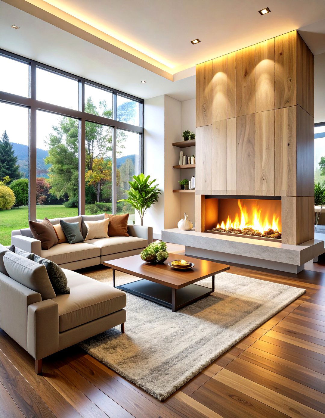 Modern Ash Wood Floating Mantel - 24 Wood Mantel Ideas