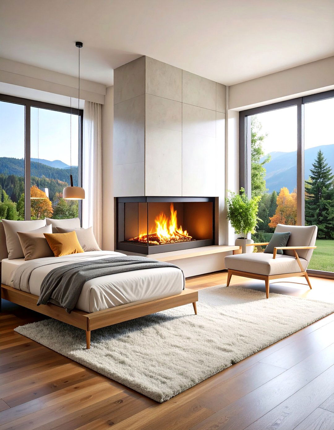 Modern Asymmetrical Corner Fireplace - 24 Bedroom Fireplace Ideas
