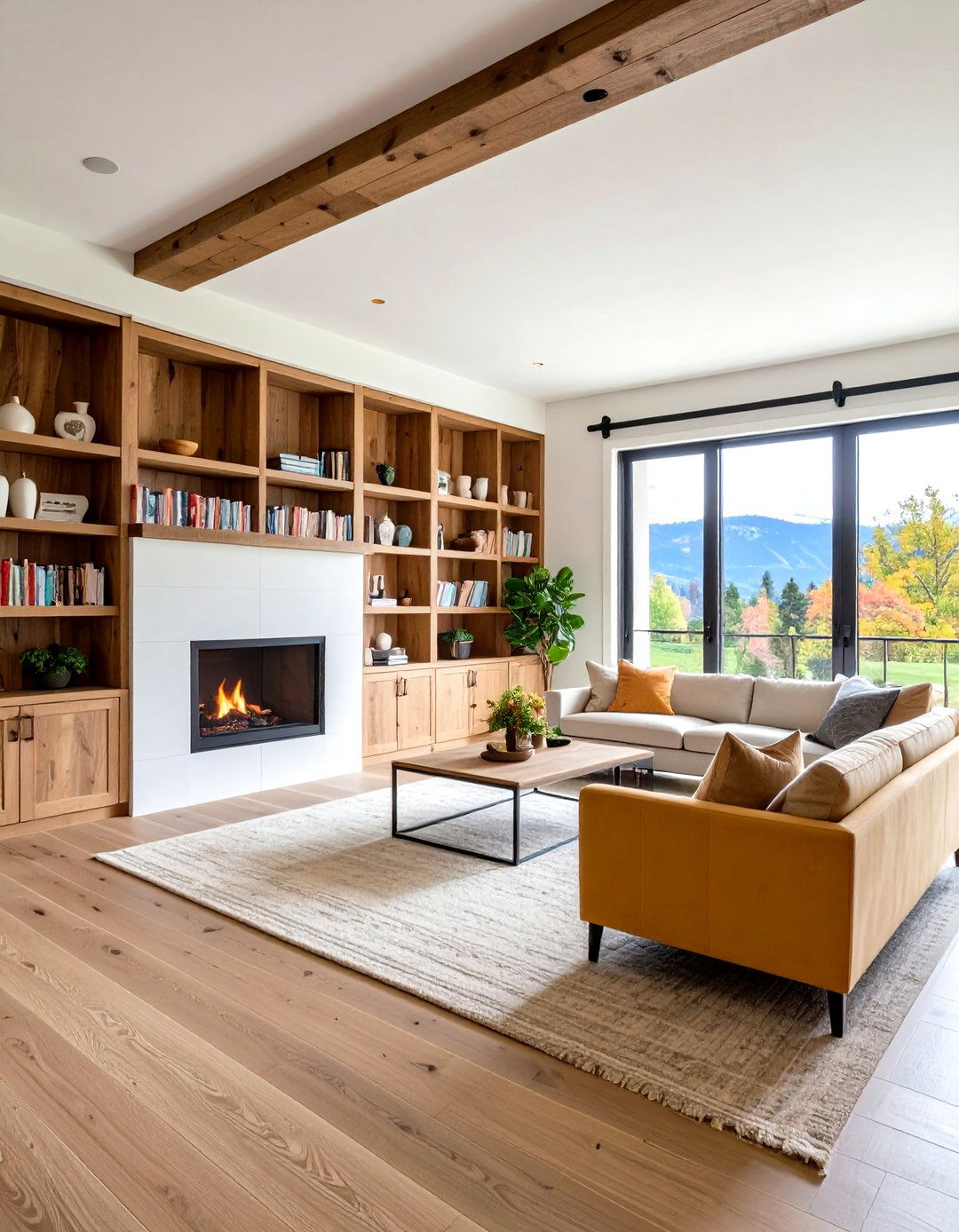 Modern Barn Door Sliding Storage - 24 Fireplace With Bookshelves