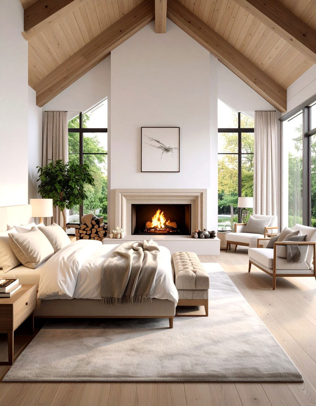 Modern Bedroom Fireplace With Cathedral Ceiling - 24 Rooms With Fireplaces With Vaulted Ceilings Features