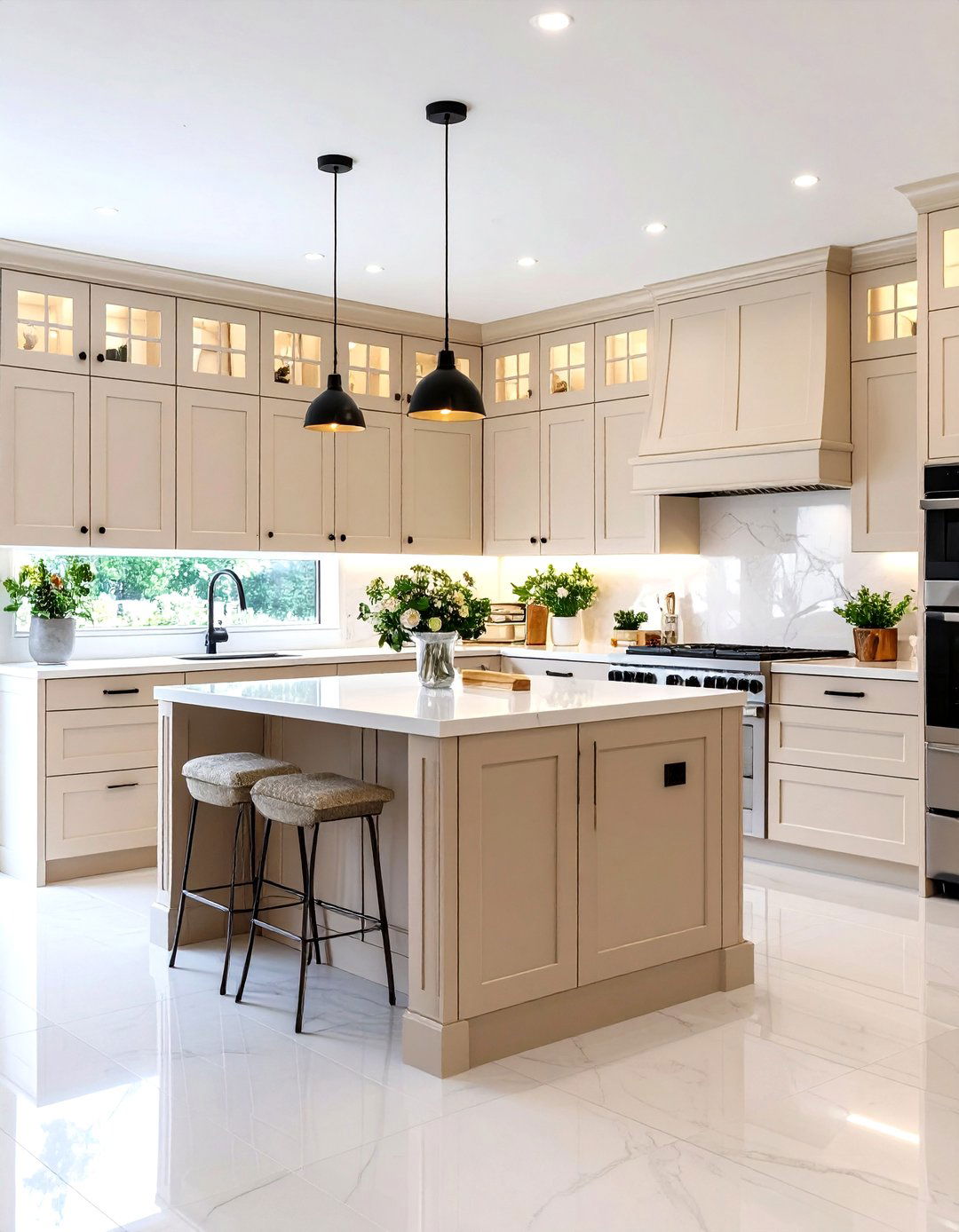 Modern Beige Lacquer and Black Hardware Kitchen - 24 black and beige kitchen ideas