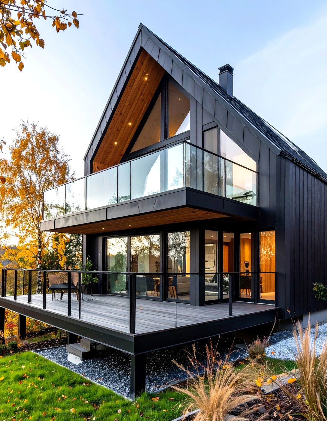Modern Black A Frame House With Glass Balcony - 24 a Frame House With Balcony