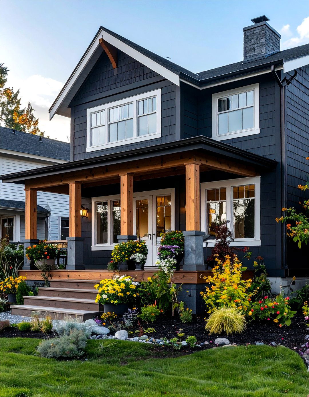 Modern Black Cottage with Natural Wood Accents - 24 modern cottage house exterior ideas
